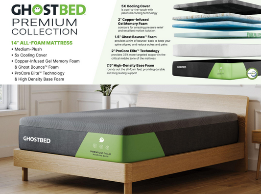 14-inch GhostBed Premium Luxe memory foam mattress with Ghost Ice cooling cover