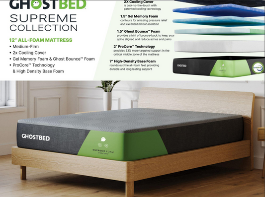 12-inch GhostBed Supreme memory foam mattress with Ghost Ice cooling cover